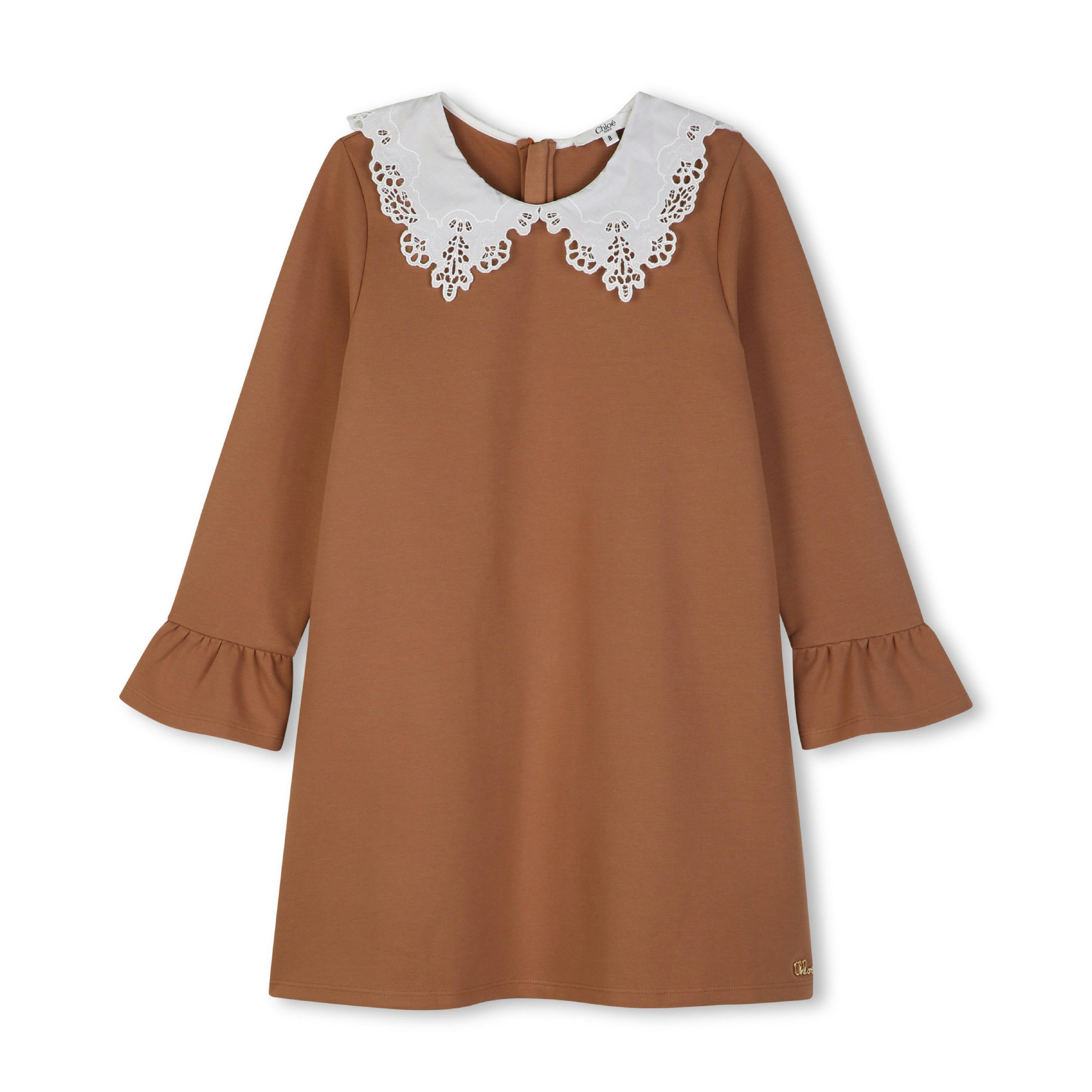 Brown Lace Collar Dress