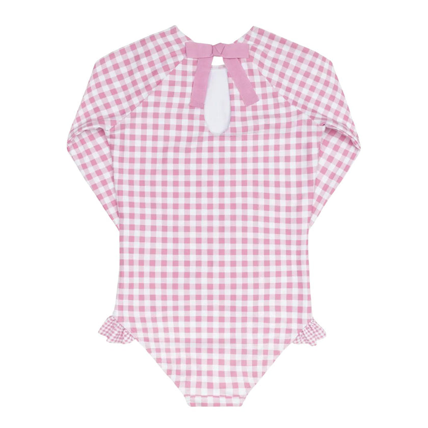 girls blush gingham rashguard one piece