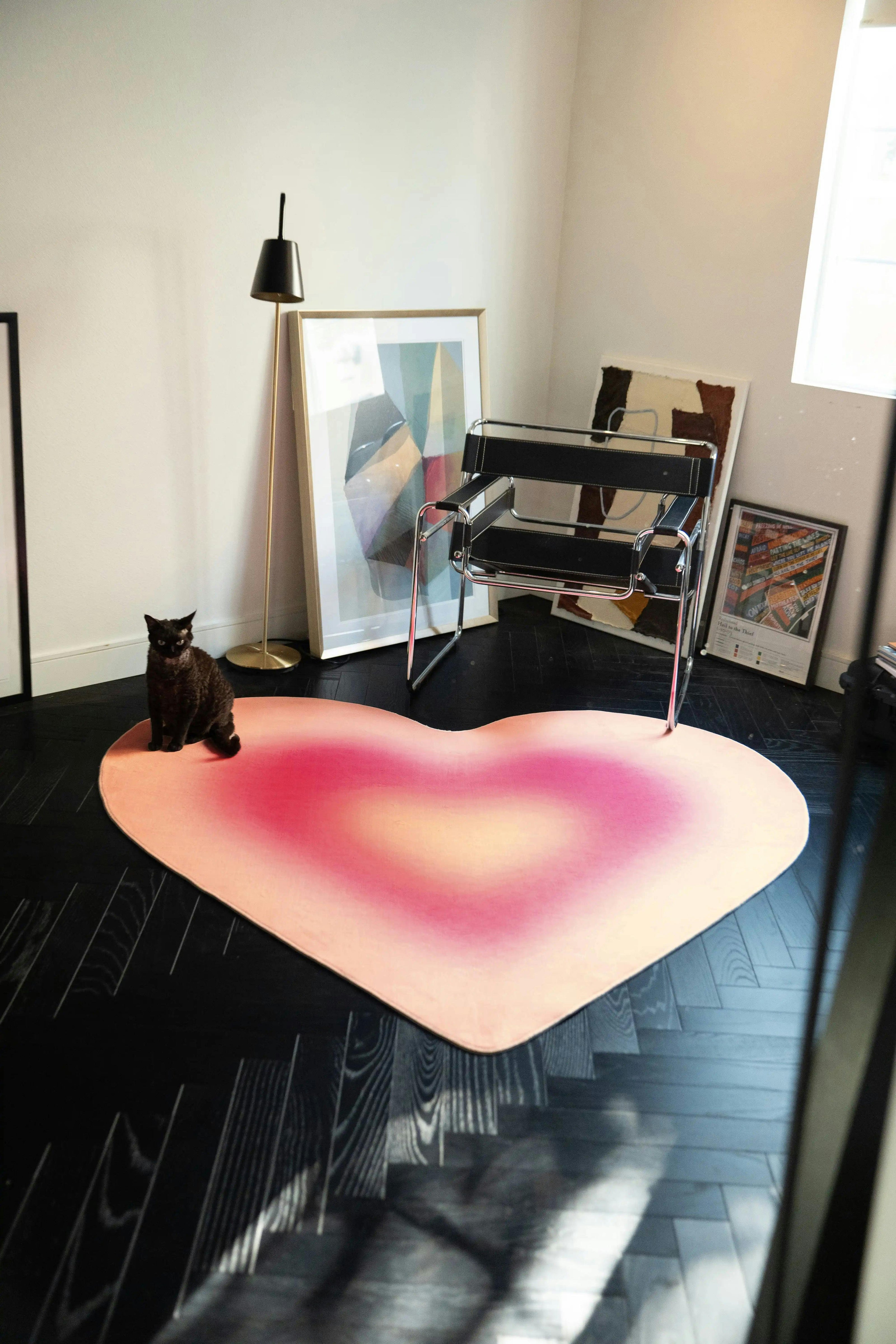 Pink Modern Gradient Heart Rug by Juan Marquez