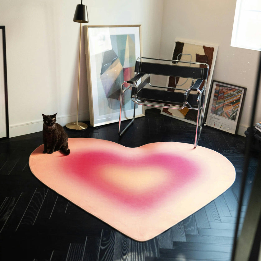 Pink Modern Gradient Heart Rug by Juan Marquez