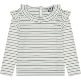 Luna Striped Ruffle Shoulder Long Sleeve A-Line Tee, Navy