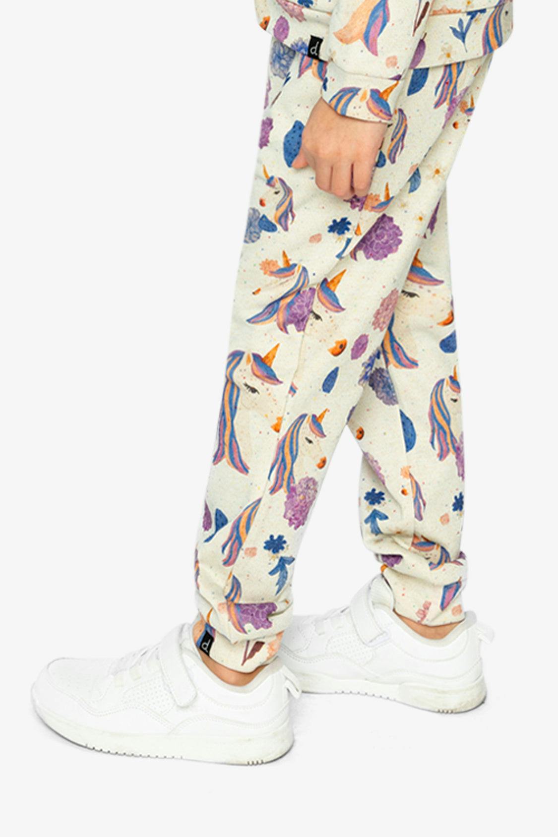 Sweatpants Beige Unicorn Print