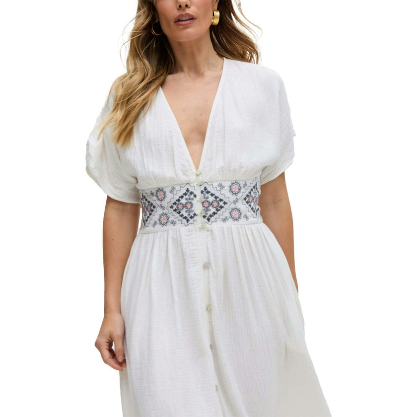 Sally Ann Button Down Embroidery Maxi Dress