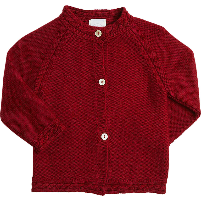Contrast Trim 3 Button Cardigan in Red (3-18mths)
