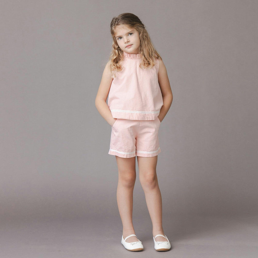 Organic Ruffle Neck Seersucker Top