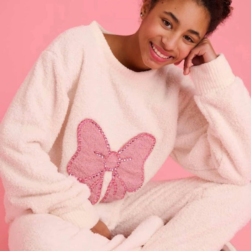 Women's Big Bow Crystal Fuzzy Set