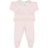 Rose Ruffle Collar Diamond Knit Set Pink