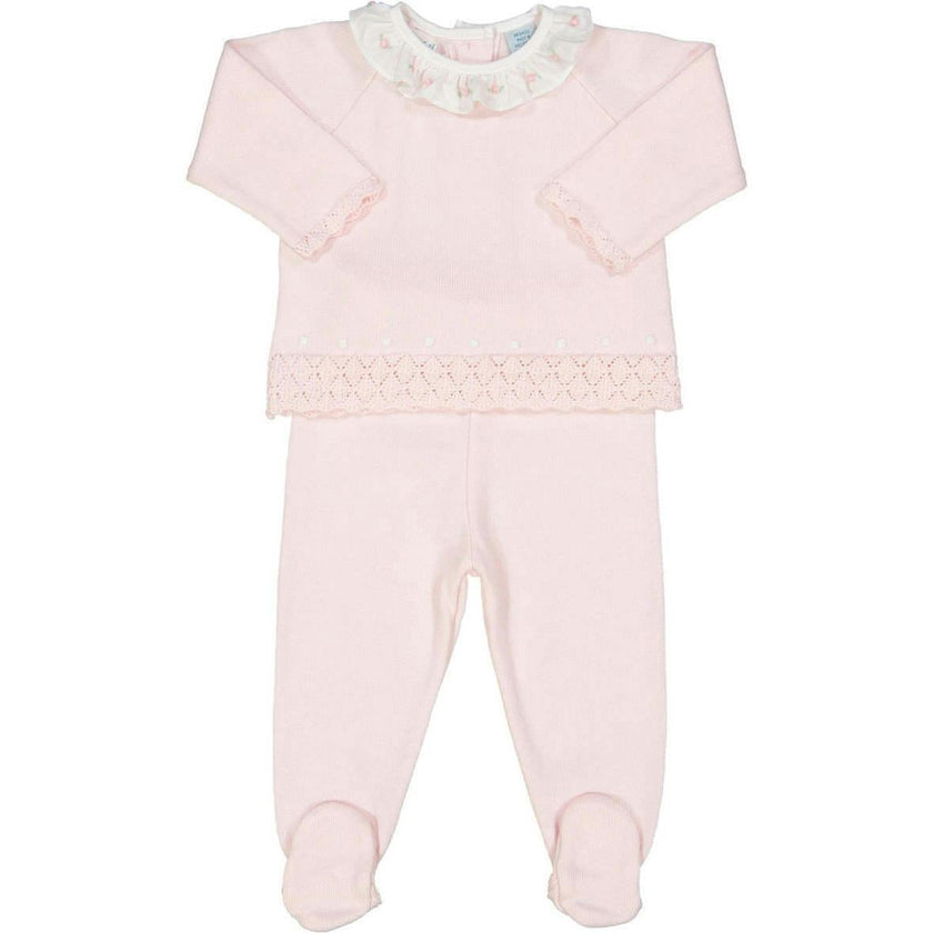 Rose Ruffle Collar Diamond Knit Set Pink