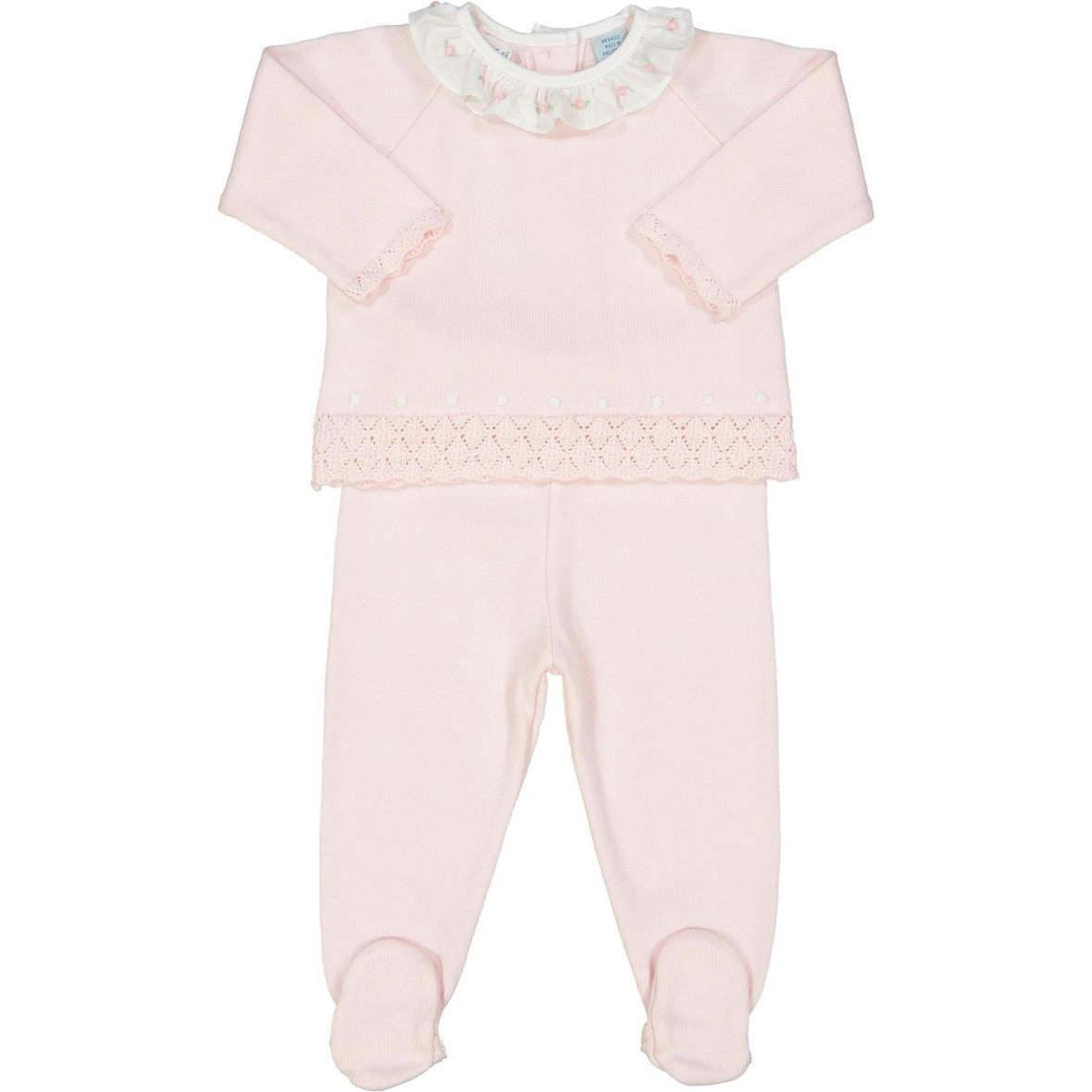 Rose Ruffle Collar Diamond Knit Set Pink