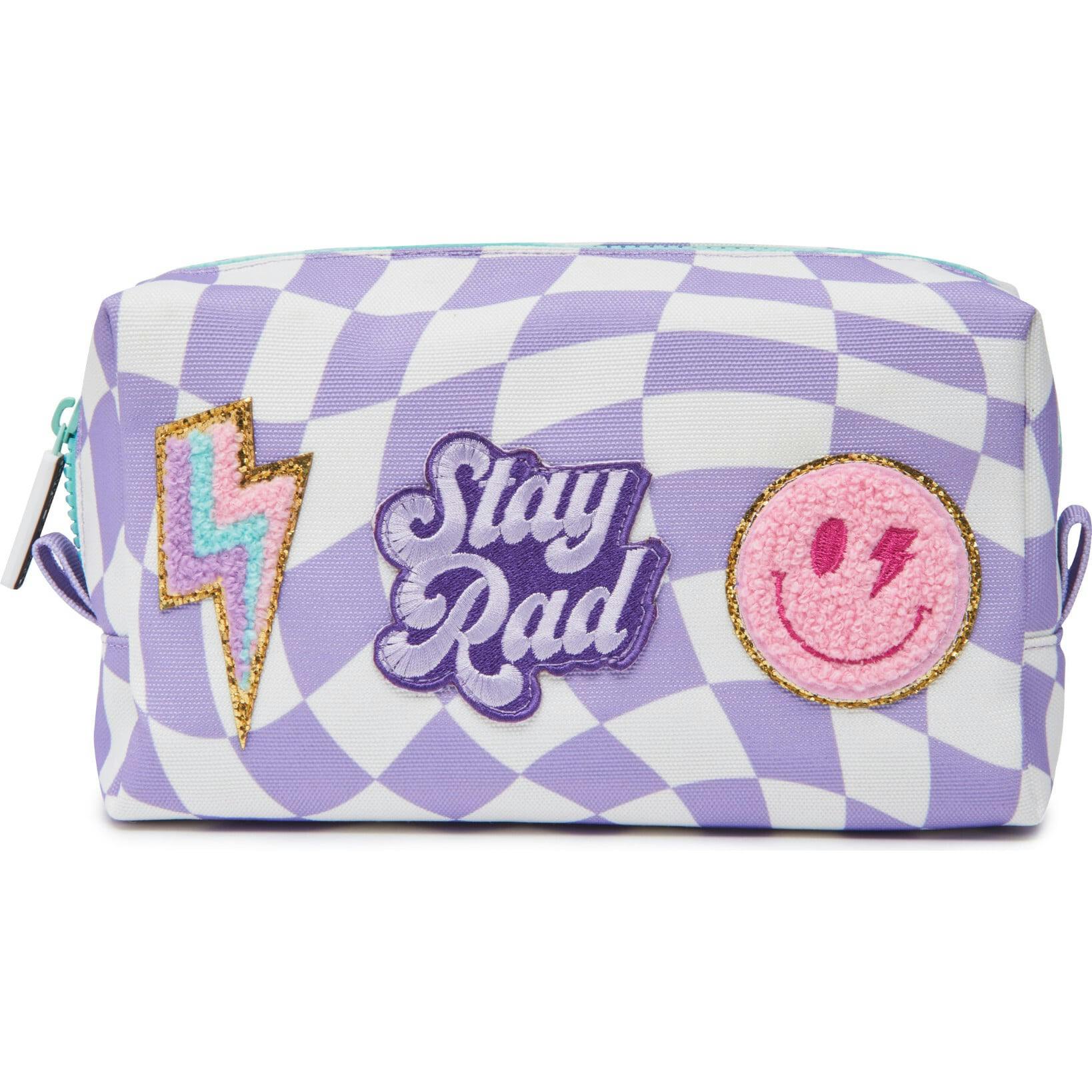 Checkered Pattern Pencil Pouch With Patches