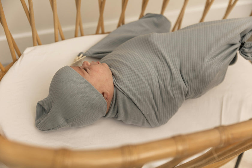 Gift Boxed Ribbed Textured Swaddle, Beanie, and Lovie Three Piece Set