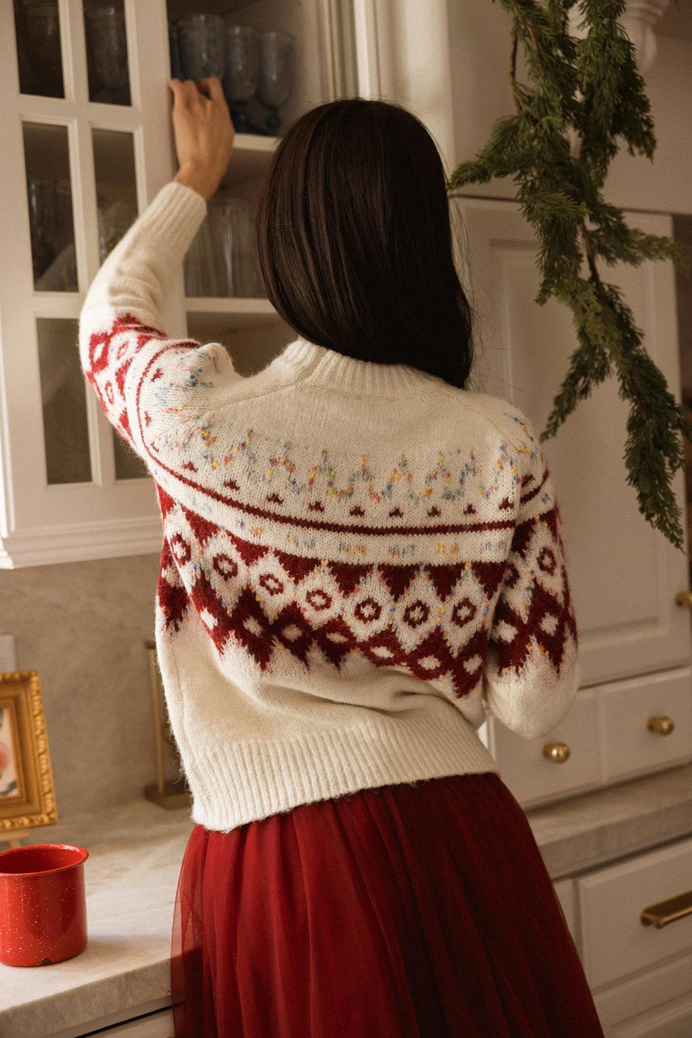 Acadia Sweater in Red & Cream