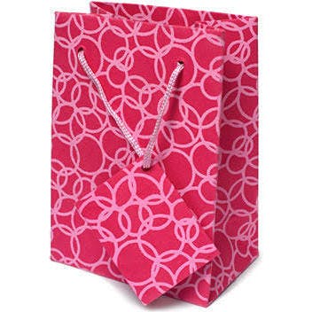 Set of Six Recycled Cotton Gift Bags Tag Pink Circles Design
