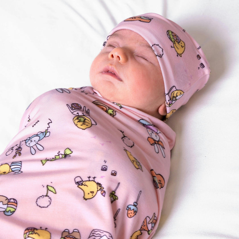 Easter Pink Bamboo Swaddle & Beanie Set