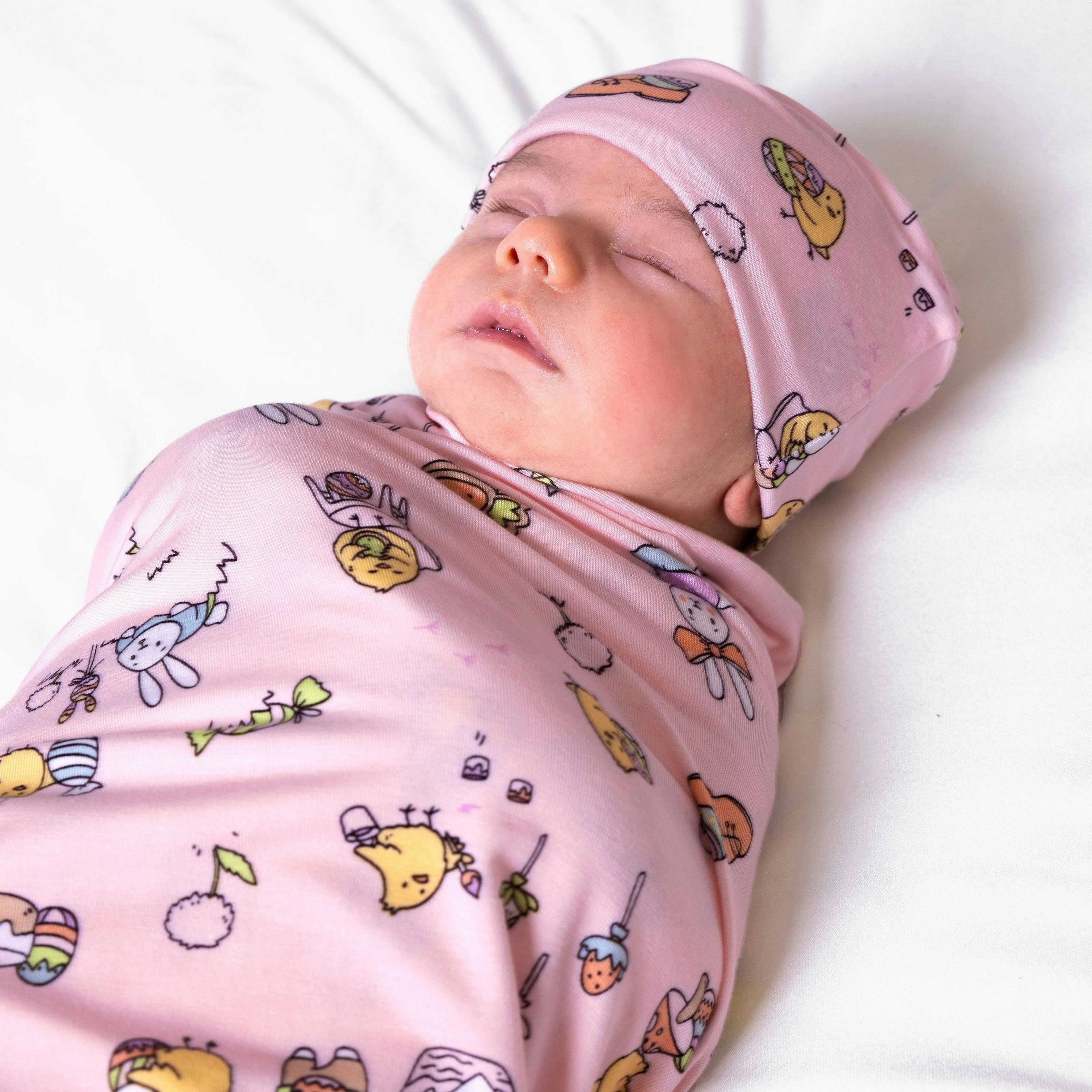 Easter Pink Bamboo Swaddle & Beanie Set