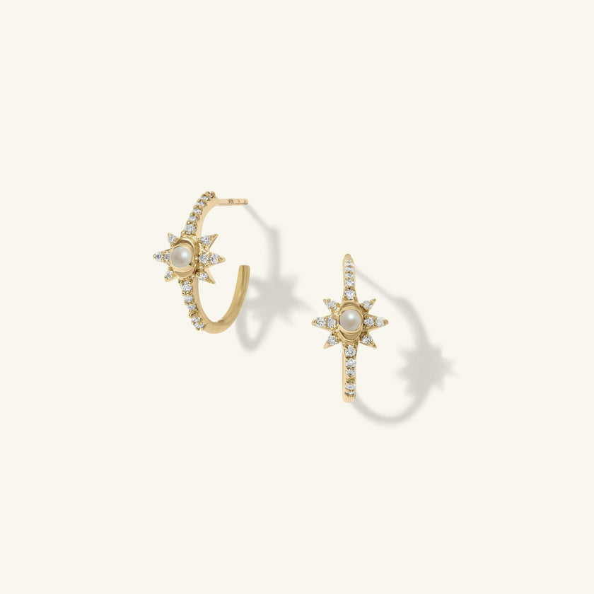 Mini Pearl Starburst Hoop Earrings
