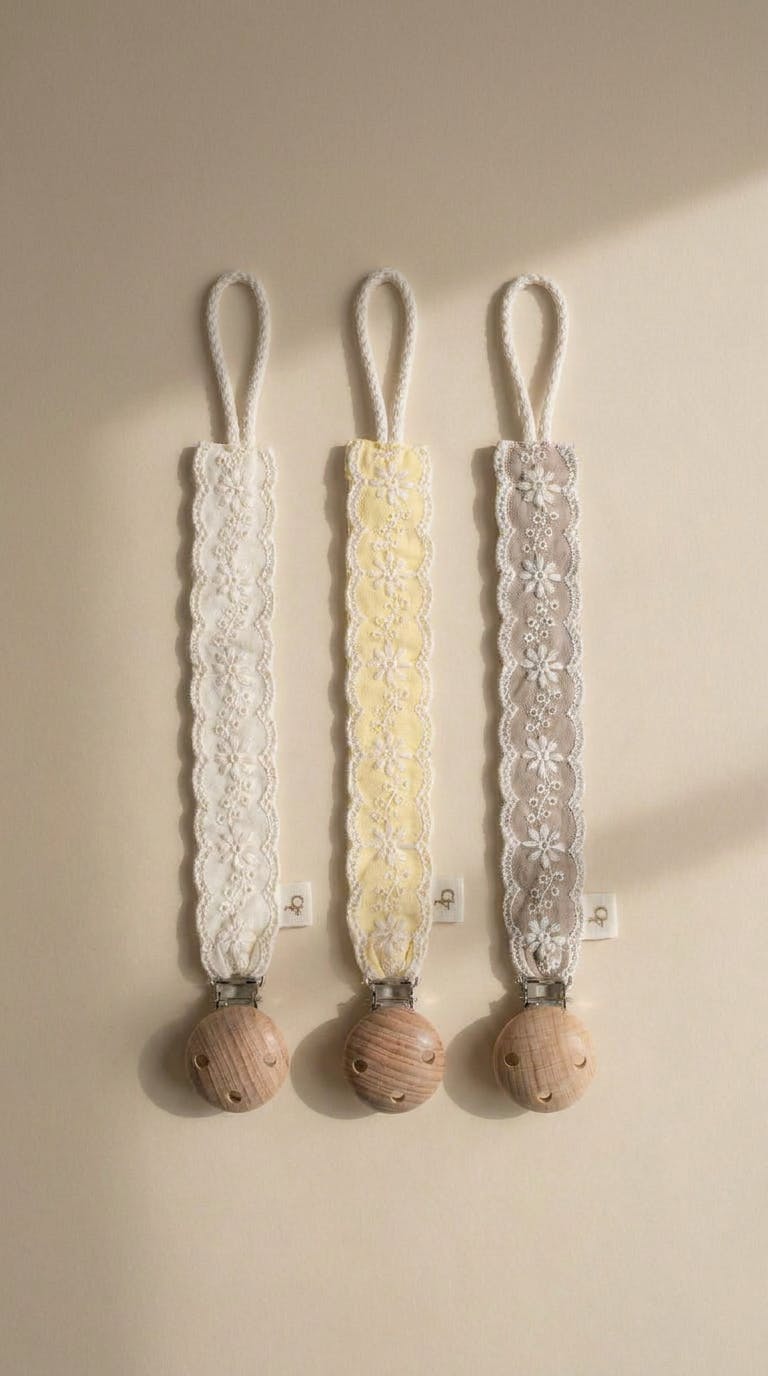 Lace Pacifier Holder (Cream, Yellow, Brown)