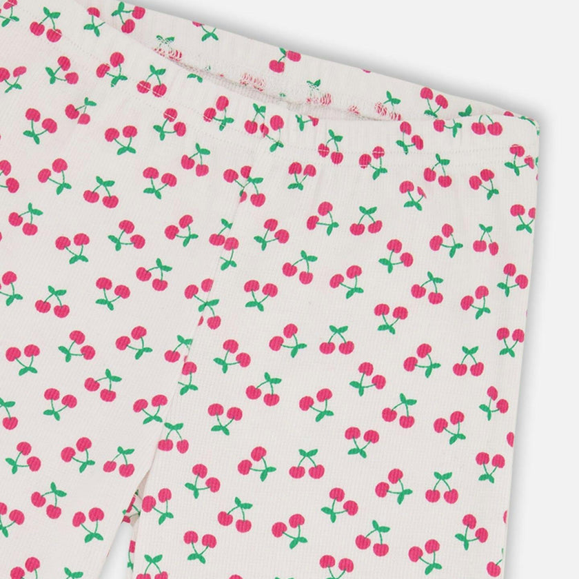 Rib Flare Leg Leggings White Printed Cherries
