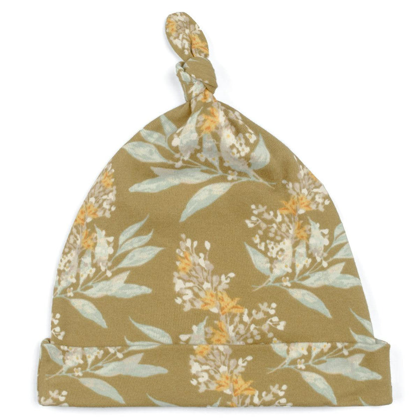 Gold Floral Organic Cotton Knotted Beanie Hat