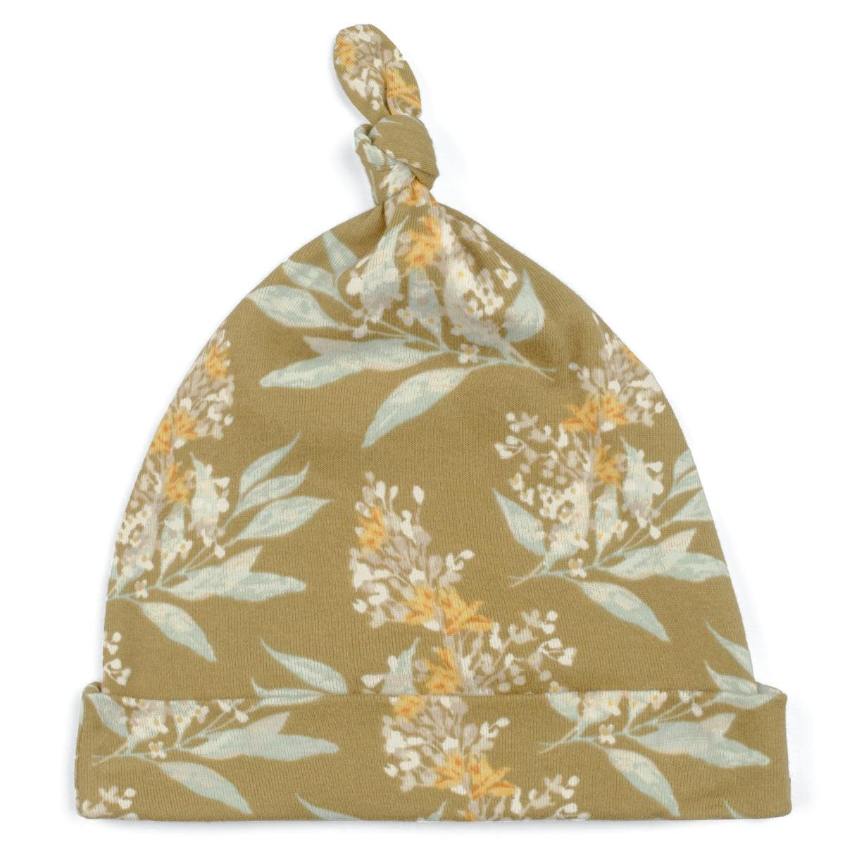Gold Floral Organic Cotton Knotted Beanie Hat