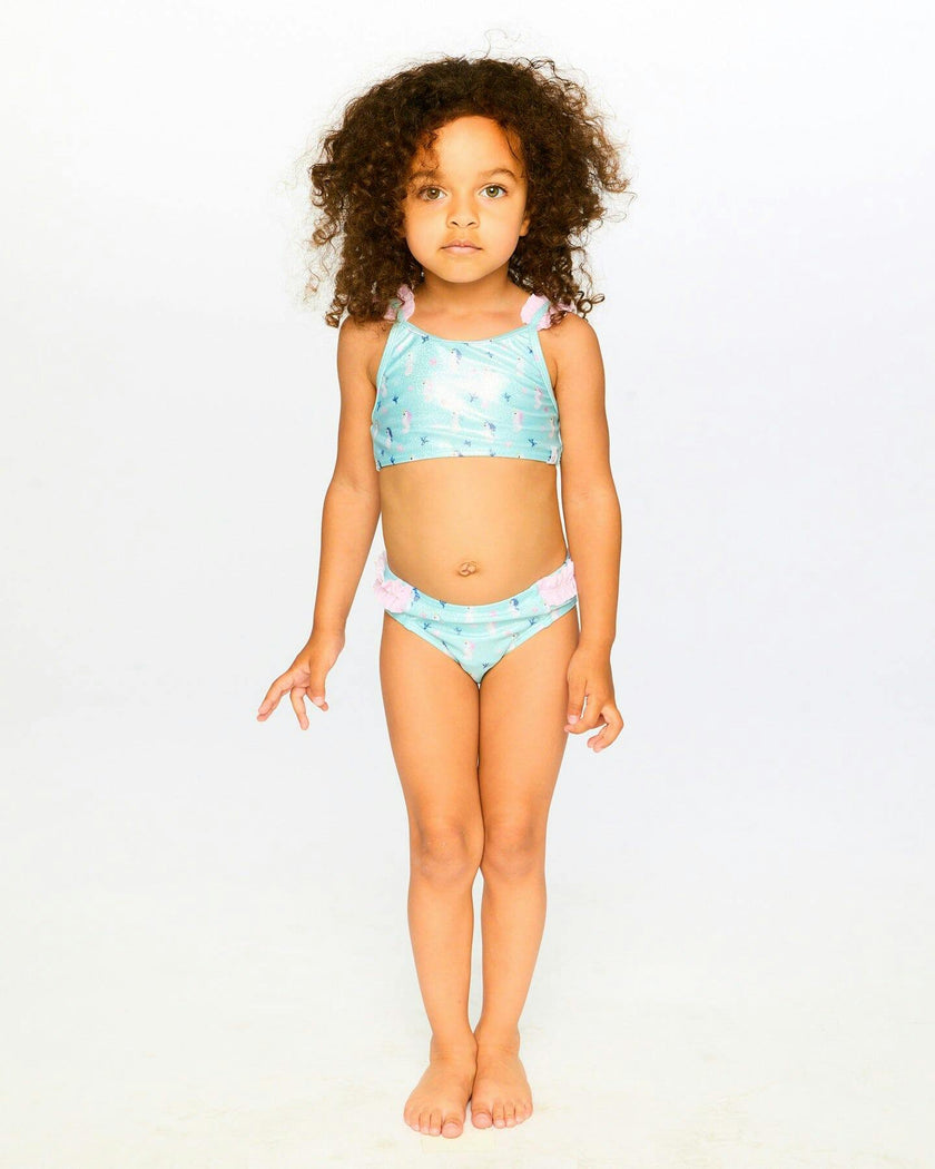 Two-Piece Swimsuit Blue Seahorse Print