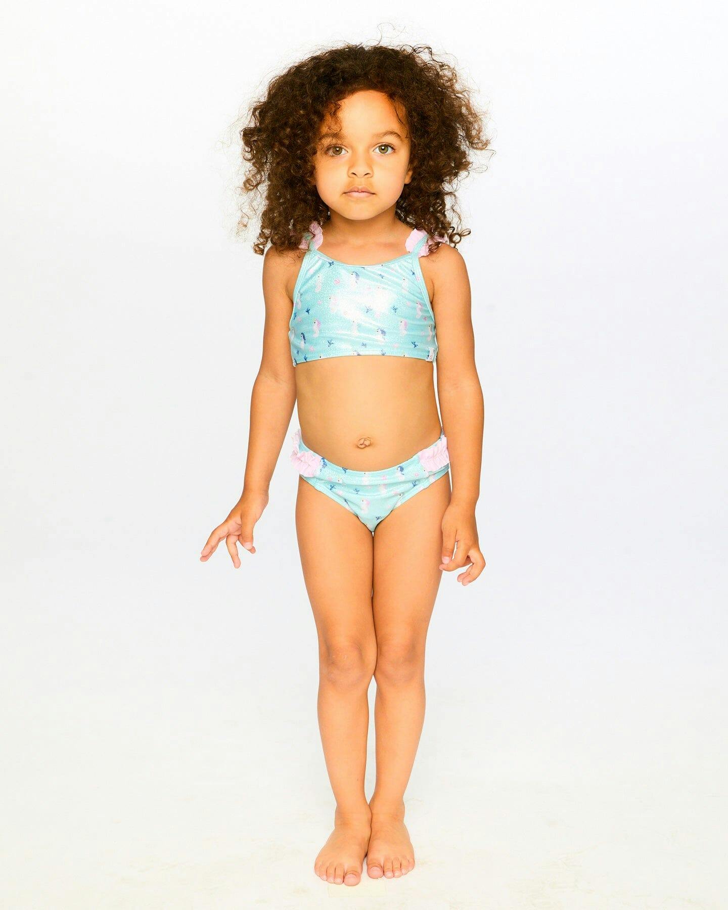 Two-Piece Swimsuit Blue Seahorse Print