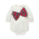 The Tartan Bow Baby Romper, ivory
