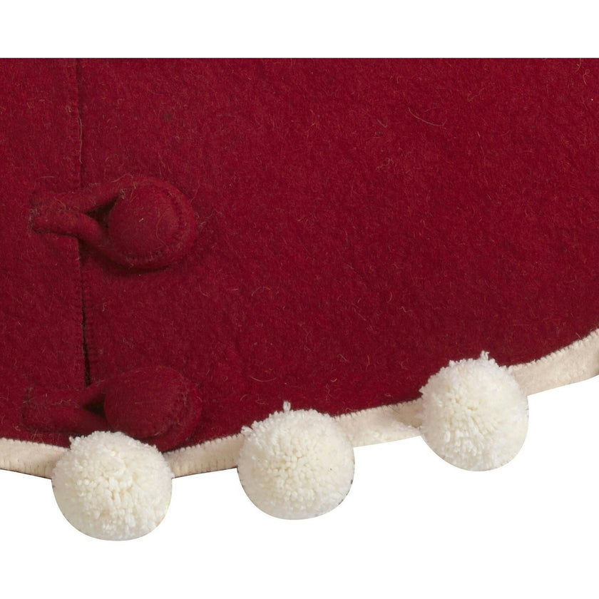Handmade Christmas Tree Skirt Felt - Pom Poms Red 63" / 72"