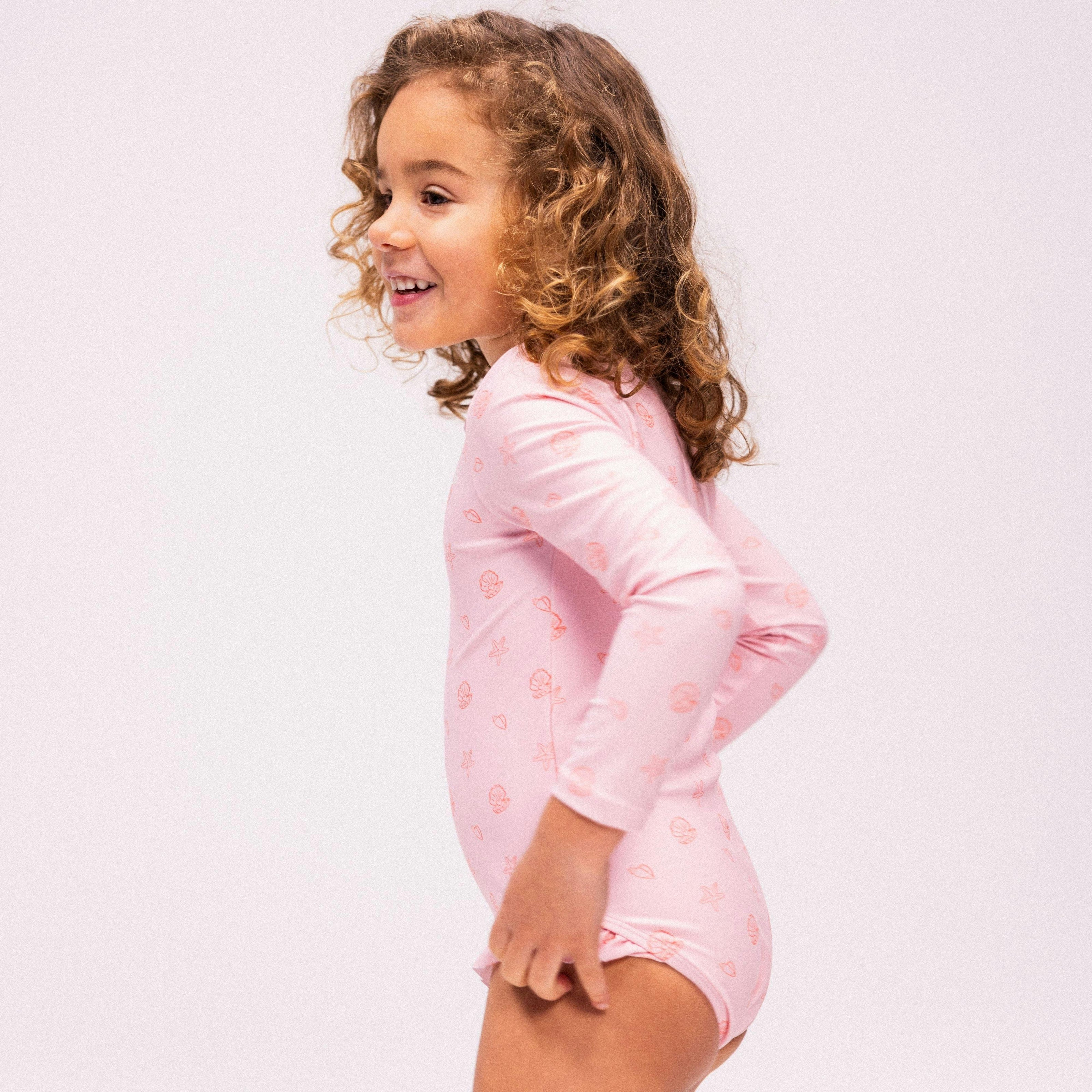 UV Swimsuit Girls With Long Sleeves - Pink - Shell Tastic