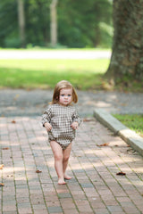 Autumn Plaid Round Neck Long Sleeve Romper
