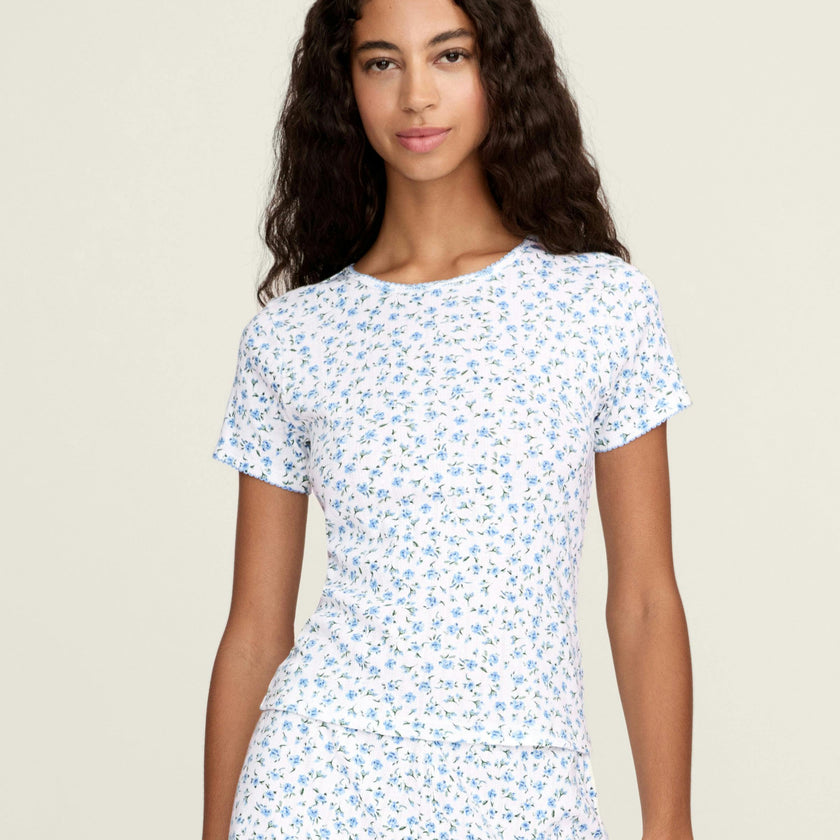 Women's Pointelle T-Shirt in Blue Floral