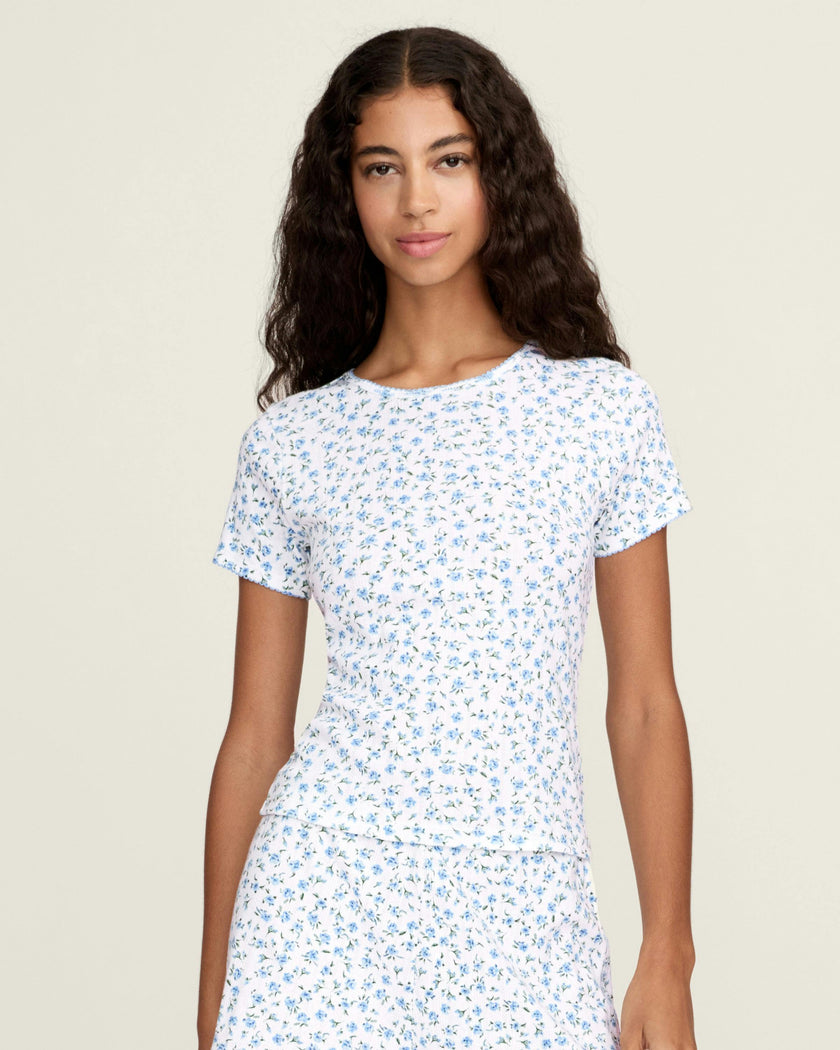 Women's Pointelle T-Shirt in Blue Floral