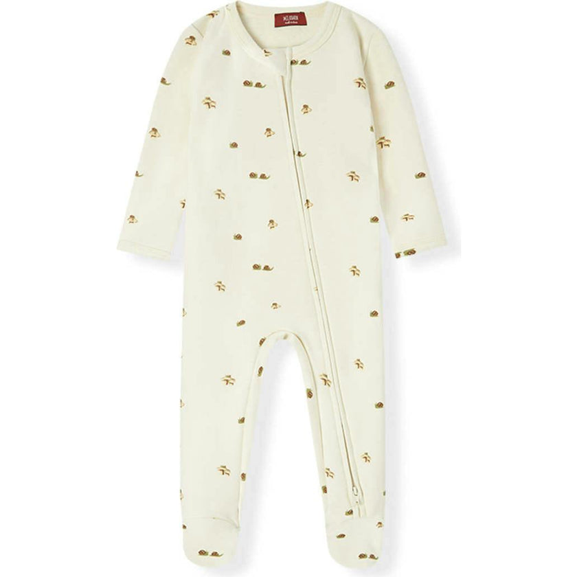 Lil' Mushroom Stretch Fleece Zipper Footed Romper