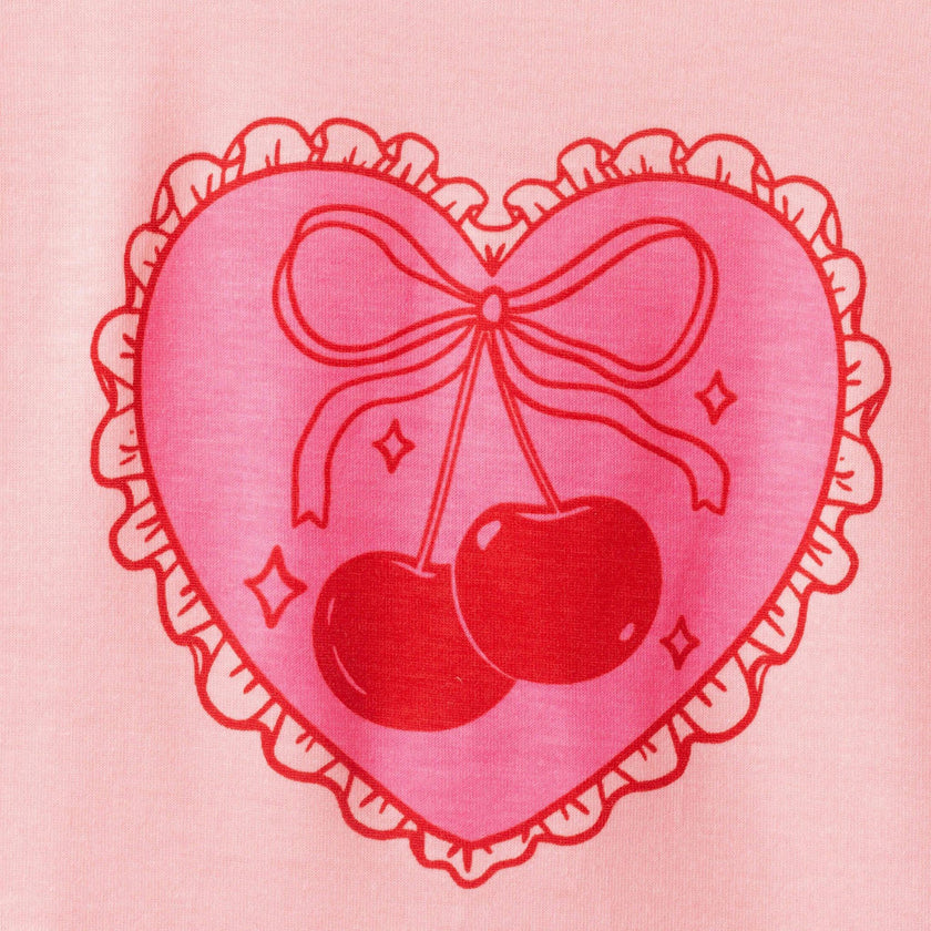 Short Sleeve Pink Pajama Set | Cherry Heart