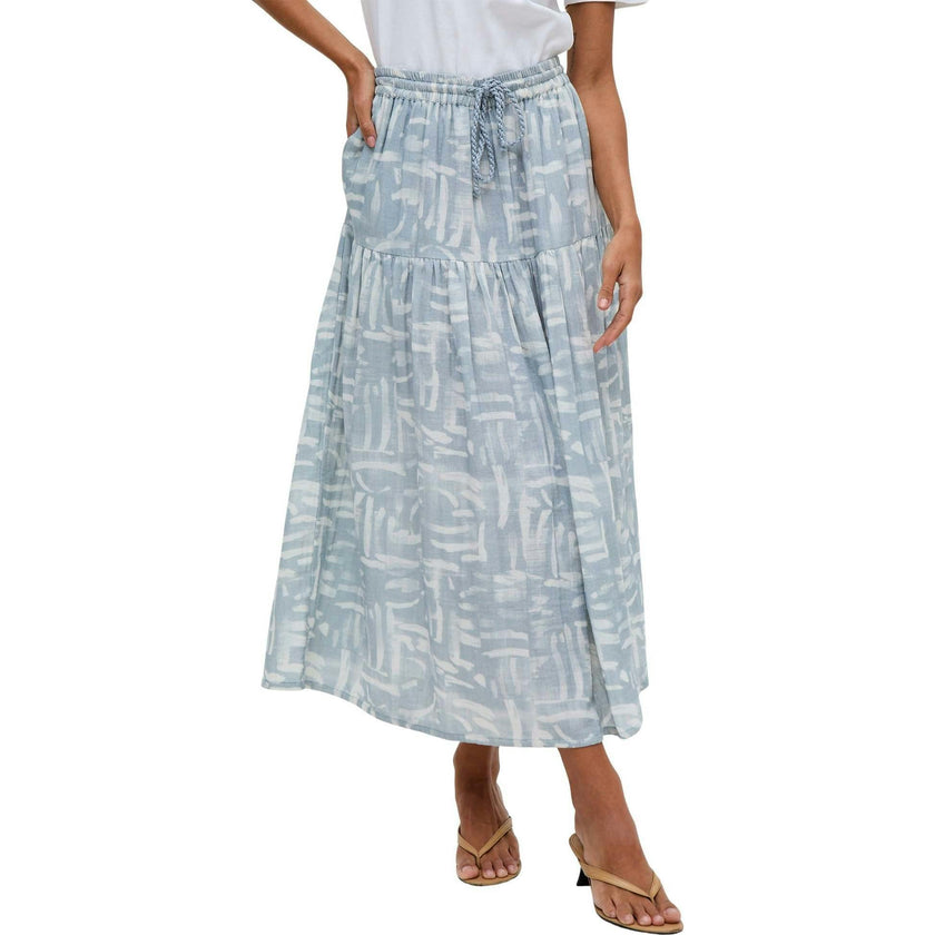 Bonnie Shirred Waist Warhol Print Midi Skirt