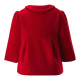 Baby Bow Trim Peter Pan Collar Long Puff Sleeve Flap Pocket Coat
