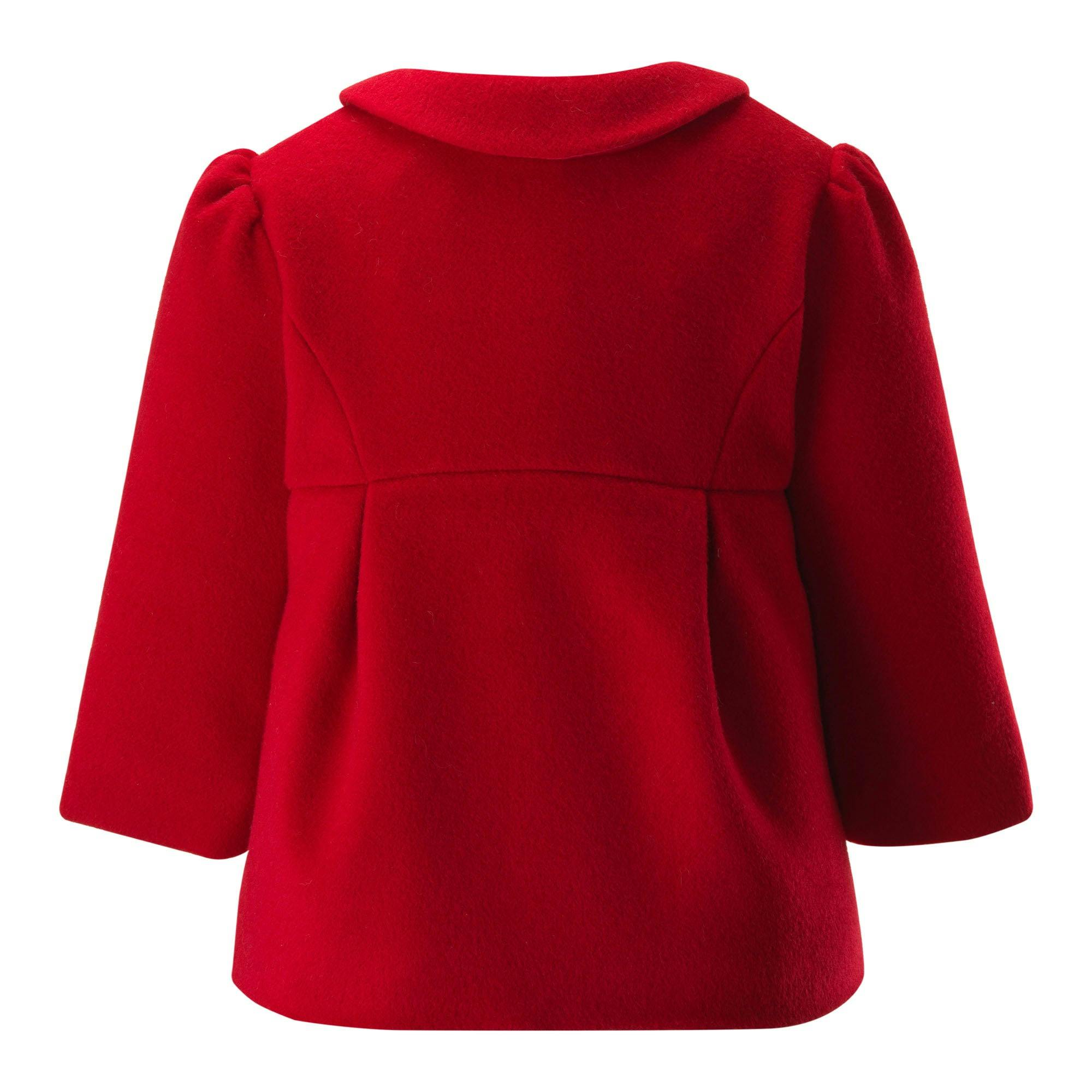 Baby Bow Trim Peter Pan Collar Long Puff Sleeve Flap Pocket Coat