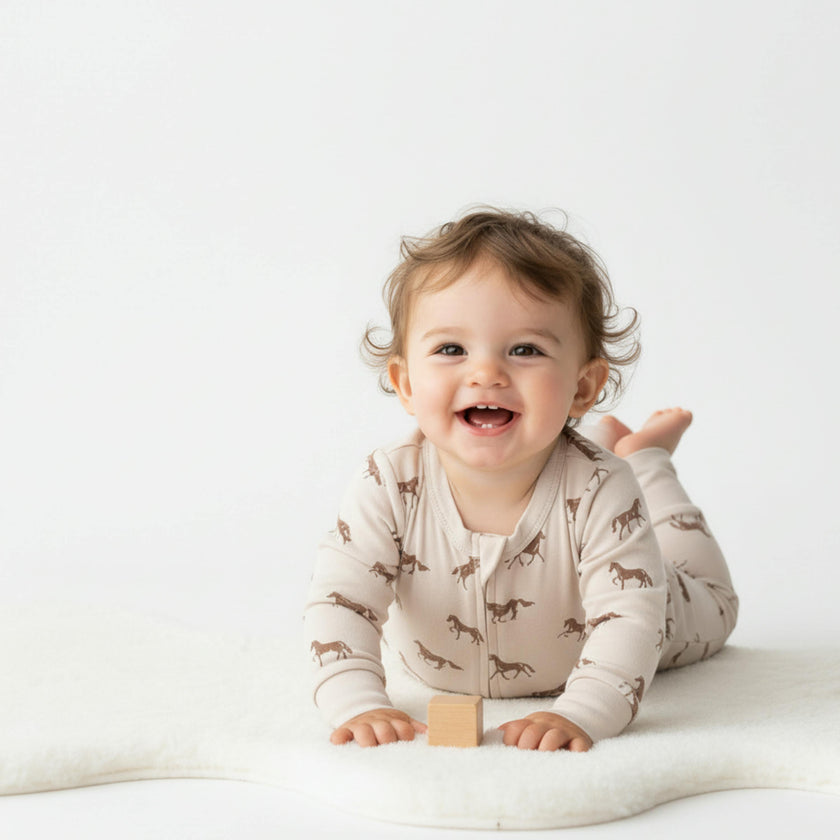 Organic 2-Way Zip Romper - Horses