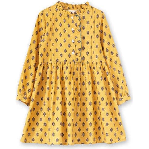 Girls All-Over Print Front Ruffle Long Sleeve Dress