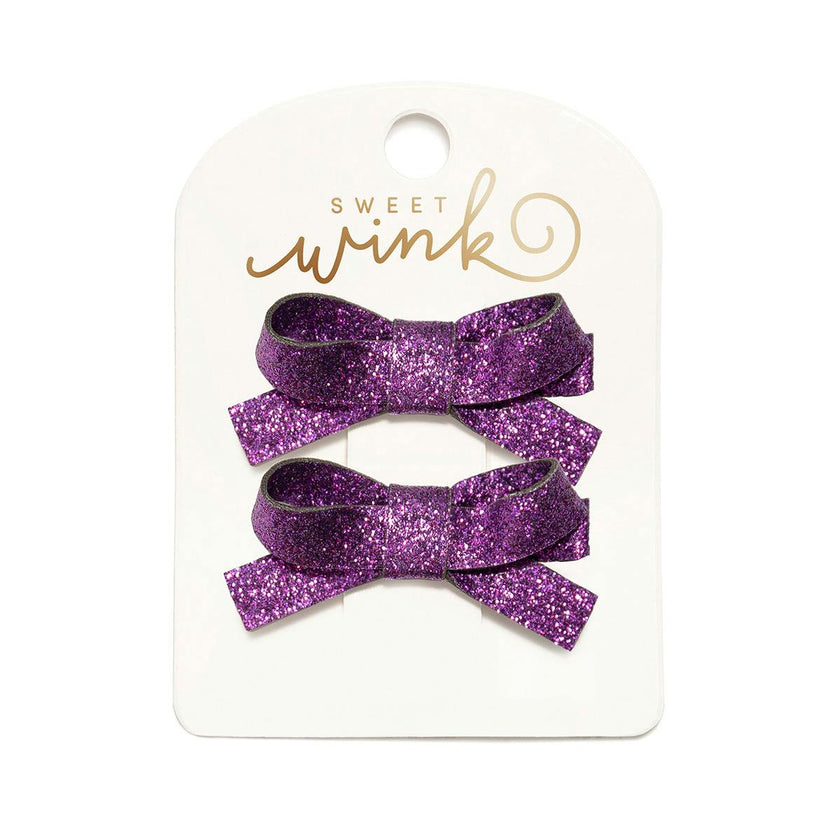 Purple Glitter Bow Clip Set