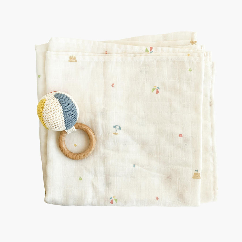 Beach Swaddle and Teether Set - Beach Ball