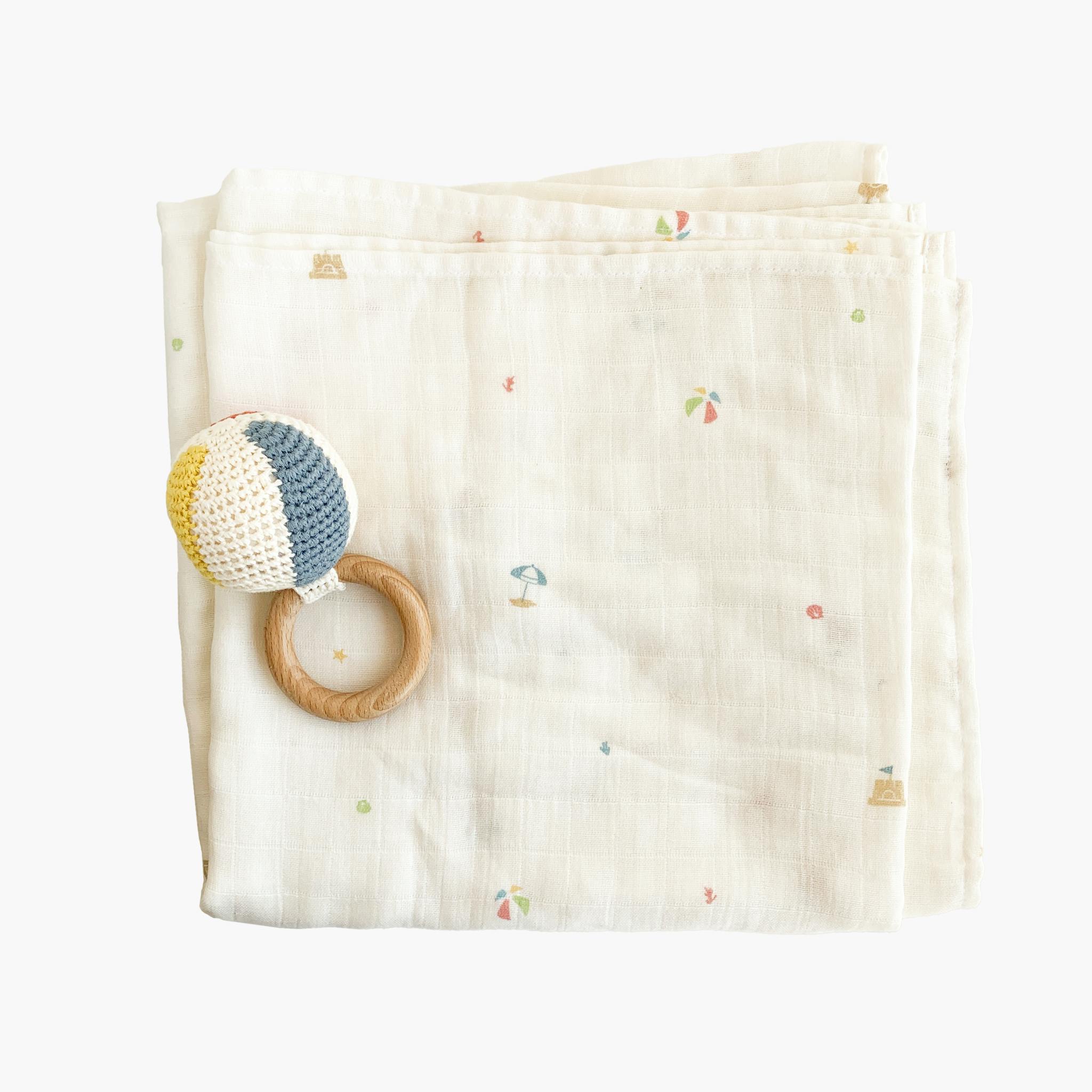 Beach Swaddle and Teether Set, Beach Ball