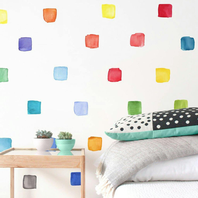 Watercolor Squares • Rainbow • Small • Peel-and-Stick Wall Decals
