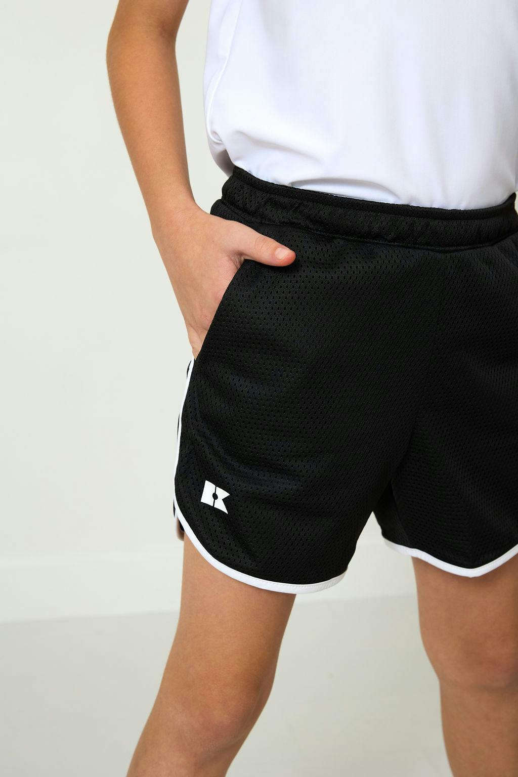black retro mesh short