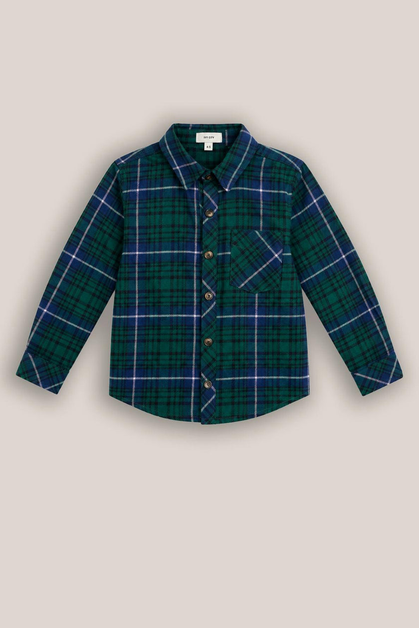 Boys John Shirt in Emerald Plaid