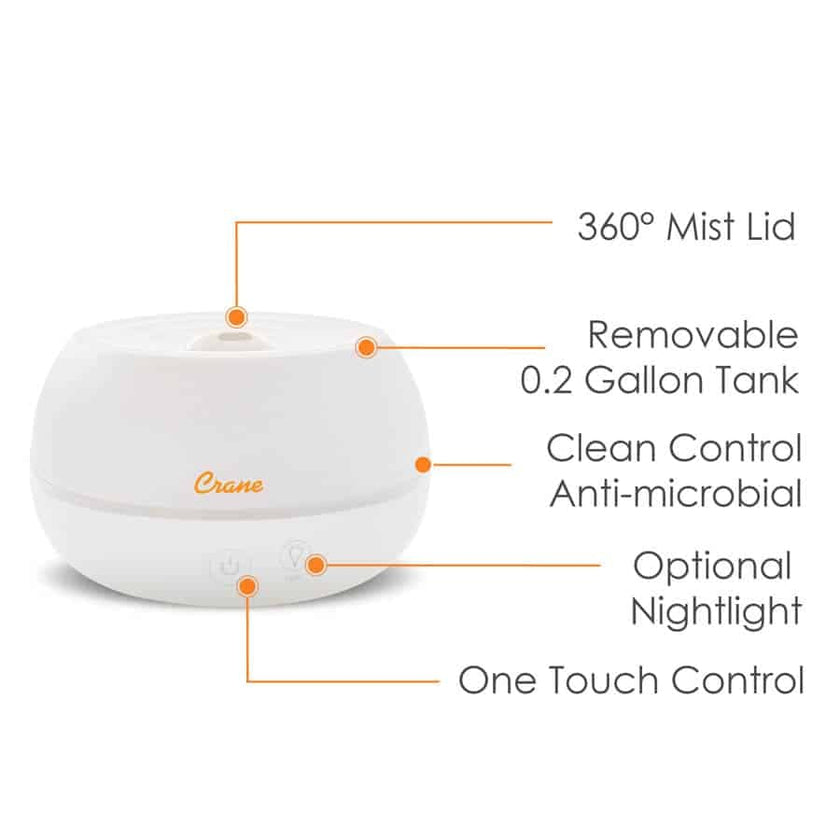 Crane .2 Gallon Compact Humidifier For Nursery (White)