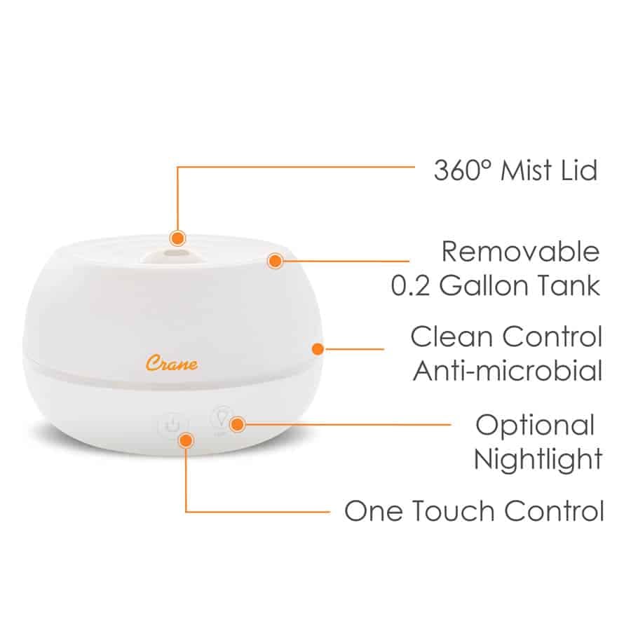 Crane .2 Gallon Compact Humidifier For Nursery (White)
