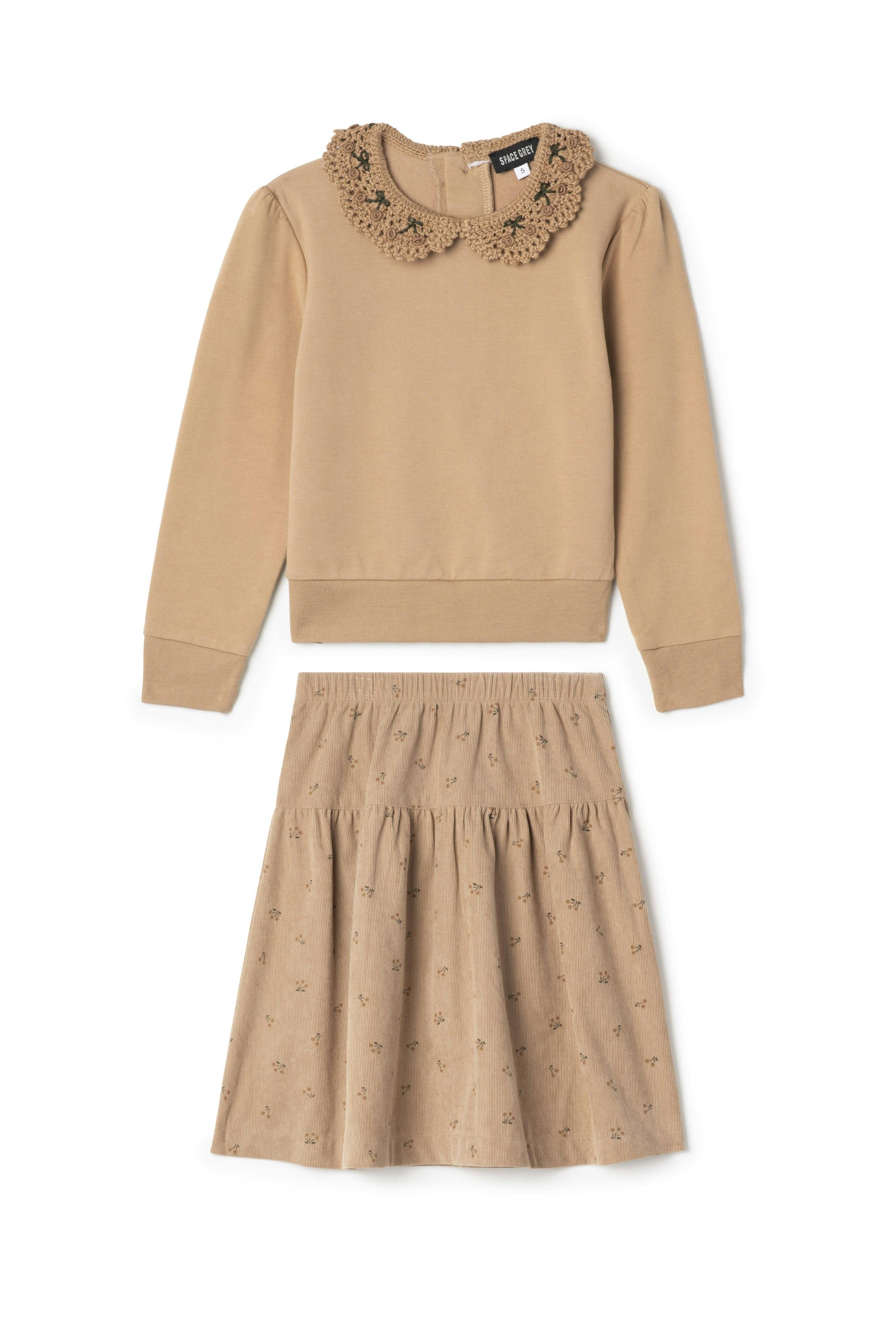 Corduroy Crochet Button Front Skirt and Top Two Piece Set