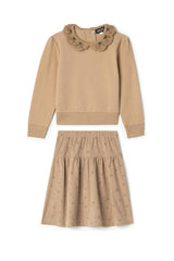 Corduroy Crochet Button Front Skirt and Top Two Piece Set
