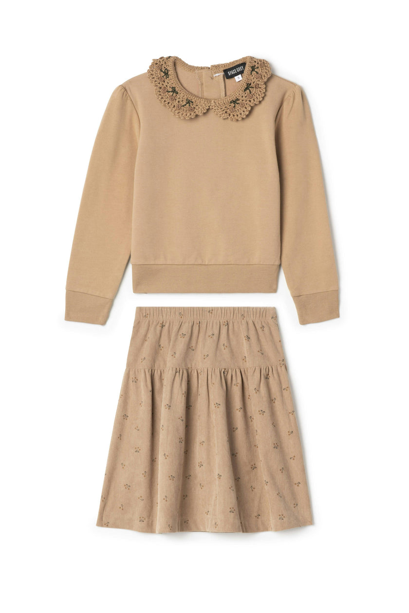 Corduroy Crochet Button Front Skirt and Top Two Piece Set